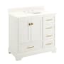 Signature Hardware Quen 36" Freestanding Single Basin Vanity Set with Cabinet, Vanity Top, and Oval Undermount Sink - 8" Faucet Holes Soft White / Arctic White