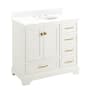 Signature Hardware Quen 36" Freestanding Single Basin Vanity Set with Cabinet, Vanity Top, and Oval Undermount Sink - 8" Faucet Holes Soft White / Feathered White