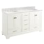 Signature Hardware Quen 60" Freestanding Double Basin Vanity Set with Cabinet, Vanity Top, and Rectangular Undermount Sinks - 8" Faucet Holes Soft White / Carrara Marble