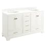 Signature Hardware Quen 60" Freestanding Double Basin Vanity Set with Cabinet, Vanity Top, and Rectangular Undermount Sinks - 8" Faucet Holes Soft White / Feathered White