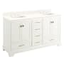 Signature Hardware Quen 60" Freestanding Double Basin Vanity Set with Cabinet, Vanity Top, and Rectangular Undermount Sinks - 8" Faucet Holes Soft White / Arctic White