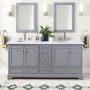 Signature Hardware Quen 72" Freestanding Double Basin Vanity Set with Cabinet, Vanity Top, and Oval Undermount Sinks - 8" Faucet Holes Gray / Carrara Marble