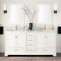 Signature Hardware Quen 72" Freestanding Double Basin Vanity Set with Cabinet, Vanity Top, and Rectangular Undermount Sinks - Single Faucet Holes Soft White / Carrara Marble