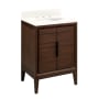 Signature Hardware Aliso 24" Freestanding Teak Single Basin Vanity Set with Cabinet, Vanity Top, and Oval Undermount Sink - 8" Widespread Faucet Holes Java / Arctic White