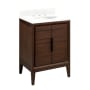 Signature Hardware Aliso 24" Freestanding Teak Single Basin Vanity Set with Cabinet, Vanity Top, and Oval Undermount Sink - 8" Widespread Faucet Holes Java / Feathered White