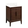 Signature Hardware Aliso 24" Single Vanity Set with Teak Cabinet, Quartz Vanity Top, and Rectangular Sink - 1-1/2" Faucet Holes Java / Feathered White