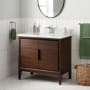 Signature Hardware Aliso 36" Freestanding Teak Single Basin Vanity Set with Cabinet, Vanity Top, and Rectangular Undermount Sink - Single Faucet Hole Java / Carrara Marble