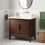 Signature Hardware Aliso 36" Freestanding Teak Single Basin Vanity Set with Cabinet, Vanity Top, and Rectangular Undermount Sink - No Faucet Holes Java / Arctic White