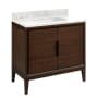 Signature Hardware Aliso 36" Freestanding Teak Single Basin Vanity Set with Cabinet, Vanity Top, and Rectangular Undermount Sink - No Faucet Holes Java / Carrara Marble