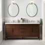 Signature Hardware Aliso 72" Freestanding Teak Single Basin Vanity Set with Cabinet, Vanity Top, and Rectangular Undermount Sinks - 8" Widespread Faucet Holes Java / Carrara Marble