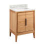 Signature Hardware Aliso 24" Freestanding Teak Single Basin Vanity Set with Cabinet, Vanity Top, and Rectangular Undermount Sink - No Faucet Holes Natural Teak / Carrara Marble