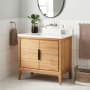 Signature Hardware Aliso 36" Freestanding Teak Single Basin Vanity Set with Cabinet, Vanity Top, and Rectangular Undermount Sink - No Faucet Holes Natural Teak / Arctic White