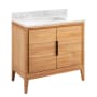 Signature Hardware Aliso 36" Freestanding Teak Single Basin Vanity Set with Cabinet, Vanity Top, and Rectangular Undermount Sink - No Faucet Holes Natural Teak / Carrara Marble