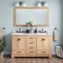 Signature Hardware Quen 60" Freestanding Double Basin Vanity Set with Cabinet, Vanity Top, and Rectangular Undermount Sinks - 8" Faucet Holes Driftwood Brown / Carrara Marble