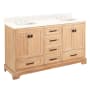 Signature Hardware Quen 60" Freestanding Double Basin Vanity Set with Cabinet, Vanity Top, and Rectangular Undermount Sinks - 8" Faucet Holes Driftwood Brown / Arctic White Quartz