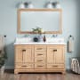 Signature Hardware Quen 60" Freestanding Double Basin Vanity Set with Cabinet, Vanity Top, and Rectangular Undermount Sinks - No Faucet Holes Driftwood Brown / Arctic White Quartz