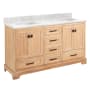 Signature Hardware Quen 60" Freestanding Double Basin Vanity Set with Cabinet, Vanity Top, and Rectangular Undermount Sinks - No Faucet Holes Driftwood Brown / Carrara Marble