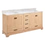 Signature Hardware Quen 72" Freestanding Double Basin Vanity Set with Cabinet, Vanity Top, and Rectangular Undermount Sinks - No Faucet Holes Driftwood Brown / Carrara Marble