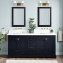 Signature Hardware Quen 72" Freestanding Double Basin Vanity Set with Cabinet, Vanity Top, and Rectangular Undermount Sinks - No Faucet Holes Midnight Navy Blue / Arctic White Quartz