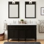 Signature Hardware Elmdale 60" Freestanding Mahogany Double Basin Vanity Set with Cabinet, Vanity Top, and Rectangular Undermount Sink - Single Faucet Holes Charcoal Black / Carrara Marble