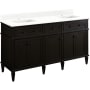 Signature Hardware Elmdale 60" Freestanding Mahogany Double Basin Vanity Set with Cabinet, Vanity Top, and Rectangular Undermount Sink - Single Faucet Holes Charcoal Black / Feathered White