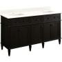 Signature Hardware Elmdale 60" Freestanding Mahogany Double Basin Vanity Set with Cabinet, Vanity Top, and Rectangular Undermount Sink - Single Faucet Holes Charcoal Black / Arctic White Quartz