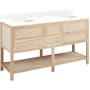 Signature Hardware Robertson 60" Freestanding Mahogany Double Basin Vanity Set with Cabinet, Vanity Top, and Oval Undermount Sinks - 8" Faucet Holes Unfinished / Feathered White