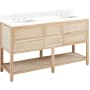 Signature Hardware Robertson 60" Double Vanity Set with Wood Cabinet, Quartz Vanity Top, and Rectangular Sinks - 1-1/2" Faucet Holes Unfinished / Feathered White