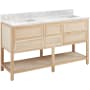 Signature Hardware Robertson 60" Freestanding Mahogany Double Basin Vanity Set with Cabinet, Vanity Top, and Rectangular Undermount Sinks - No Faucet Holes Unfinished / Carrara Marble