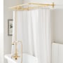Signature Hardware Gooseneck Wall Mount Tub and Shower Conversion Kit with Tub Faucet, Shower Head, Hand Shower and 60" x 27" D-Shaped Shower Ring Brushed Gold