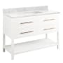 Signature Hardware Robertson 48" Freestanding Mahogany Single Basin Vanity Set with Cabinet, Vanity Top, and Rectangular Undermount Sink - No Faucet Holes Bright White / Carrara Marble