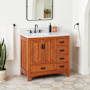 Signature Hardware Maybeck 36" Freestanding Oak Single Basin Vanity Set with Cabinet, Vanity Top, and Rectangular Undermount Sink - 8" Faucet Holes Tinted Oak / Carrara Marble