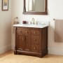 Signature Hardware Claudia 36" Mahogany Single Basin Vanity Set with Cabinet, Vanity Top, and Oval Undermount Sink - 8" Faucet Holes Antique Coffee / Carrara Marble