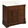 Signature Hardware Claudia 36" Mahogany Single Basin Vanity Set with Cabinet, Vanity Top, and Oval Undermount Sink - 8" Faucet Holes Antique Coffee / Arctic White