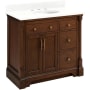 Signature Hardware Claudia 36" Mahogany Single Basin Vanity Set with Cabinet, Vanity Top, and Oval Undermount Sink - 8" Faucet Holes Antique Coffee / Feathered White