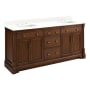 Signature Hardware Claudia 72" Freestanding Mahogany Double Basin Vanity Set with Cabinet, Vanity Top, and Rectangular Undermount Sinks - 8" Widespread Antique Coffee / Feathered White