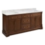 Signature Hardware Claudia 72" Freestanding Mahogany Double Basin Vanity Set with Cabinet, Vanity Top, and Rectangular Undermount Sinks - No Faucet Holes Antique Coffee / Carrara Marble