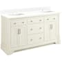 Signature Hardware Claudia 60" Mahogany Double Basin Vanity Set with Cabinet, Vanity Top, and Rectangular Undermount Sinks - Single Faucet Holes Antique White / Feathered White Quartz