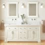 Signature Hardware Claudia 72" Freestanding Mahogany Double Basin Vanity Set with Cabinet, Vanity Top, and Rectangular Undermount Sinks - No Faucet Holes Antique White / Arctic White Quartz