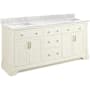 Signature Hardware Claudia 72" Freestanding Mahogany Double Basin Vanity Set with Cabinet, Vanity Top, and Rectangular Undermount Sinks - No Faucet Holes Antique White / Carrara Marble