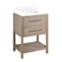 Signature Hardware Robertson 24" Single Vanity Set with Mahogany Cabinet, Quartz Vanity Top, and Rectangular Sink - 1-1/2" Faucet Holes Brushed White / Feathered White