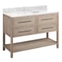 Signature Hardware Robertson 48" Freestanding Mahogany Single Basin Vanity Set with Cabinet, Vanity Top, and Oval Undermount Sink - 8" Faucet Holes Brushed White / Carrara Marble