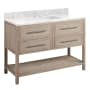 Signature Hardware Robertson 48" Single Vanity Set with Mahogany Cabinet, Quartz Vanity Top, and Rectangular Sink - 1-1/2" Faucet Holes Brushed White / Carrara Marble
