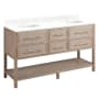 Signature Hardware Robertson 60" Freestanding Mahogany Double Basin Vanity Set with Cabinet, Vanity Top, and Rectangular Undermount Sinks - Single Faucet Holes Brushed White / Feathered White