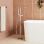 Signature Hardware Drea Floor Mounted Tub Filler with Built-In Diverter - Includes Hand Shower Brushed Nickel