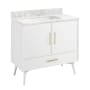 Signature Hardware Novak 36" Freestanding Mahogany Single Basin Vanity Set with Cabinet, Vanity Top, and Rectangular Undermount Sink - Single Faucet Hole Bright White / Carrara Marble