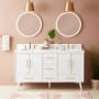 Signature Hardware Novak 60" Freestanding Mahogany Double Basin Vanity Set with Cabinet, Vanity Top, and Oval Undermount Sinks - 8" Faucet Holes Bright White / Arctic White