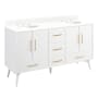Signature Hardware Novak 60" Freestanding Mahogany Double Basin Vanity Set with Cabinet, Vanity Top, and Oval Undermount Sinks - 8" Faucet Holes Bright White / Feathered White
