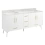 Signature Hardware Novak 72" Freestanding Mahogany Double Basin Vanity Set with Cabinet, Vanity Top, and Rectangular Undermount Sinks - 8" Faucet Holes Bright White / Carrara Marble