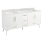 Signature Hardware Novak 72" Freestanding Mahogany Double Basin Vanity Set with Cabinet, Vanity Top, and Rectangular Undermount Sinks - No Faucet Holes Bright White / Carrara Marble